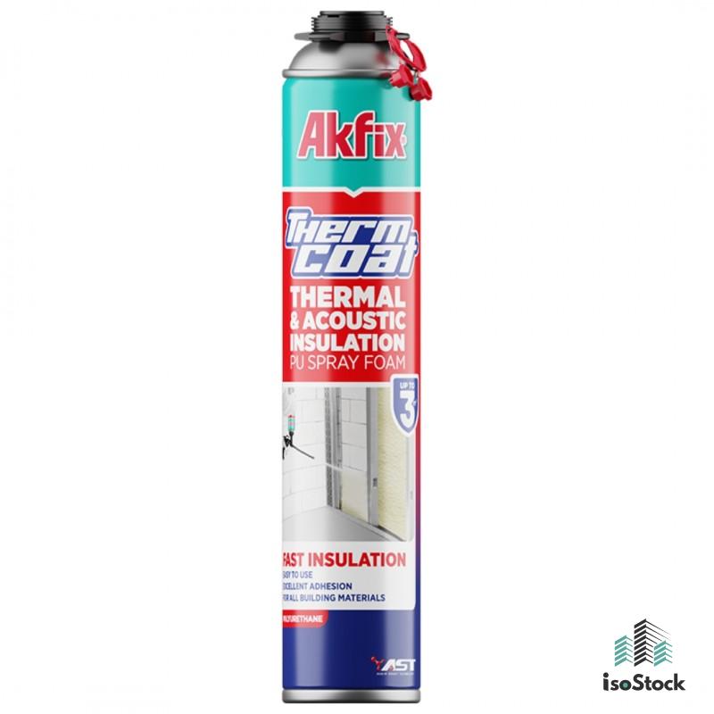 Akfix Thermcoat Spumă poliuretanică termo-fonoizolantă, aplicare cu pistol, 850 ml