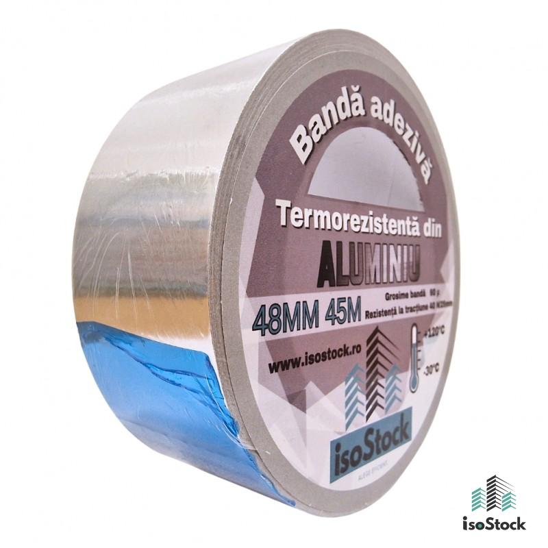 Bandă adezivă din aluminiu netedă termorezistentă  48 mm × 45 m