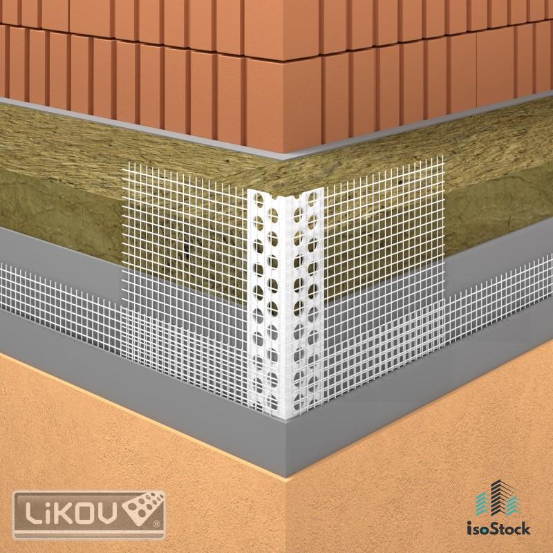 Profil colț PVC cu plasă 15 × 10 cm, premium, 2.5 m